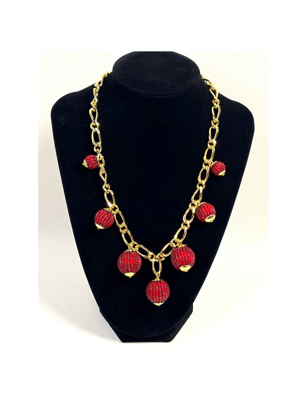 Talbots Red Seed Bead Bauble Charm Dangle Bubble Necklace Round Circle